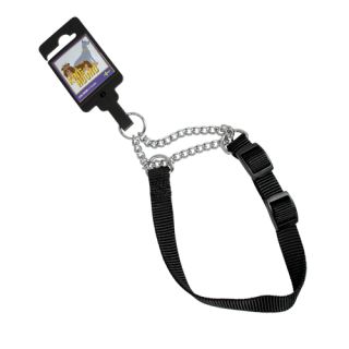 Justerbart halvstryphalsband av nylon, svart, 15mm x 30-45cm