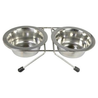Ställning med 2 matskålar, rostfri, 0.20 liter