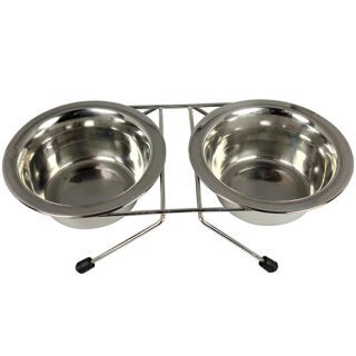 Ställning med 2 matskålar, rostfri, 0.75 liter