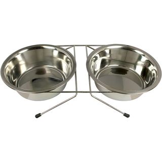Ställning med 2 matskålar, rostfri, 2.80 liter