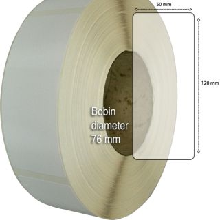 Etiketter på rulle, självhäftande, högblanka etikettämnen för bläck, 50 mm bärbana, 50 x 120mm, 1000 st