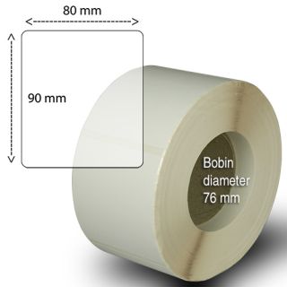 Etiketter på rulle, självhäftande, högblanka för bläck, papper, 80-90 mm, 1000 st på en rulle
