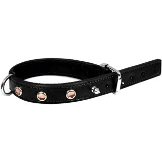 Fodrat läderhalsband med beslag i krom och smyckat med stenar, 50cm x 25mm