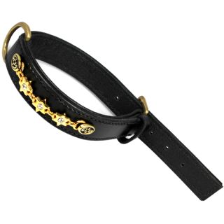 Fodrat läderhalsband med beslag i mässing och dekorativ prydnad, 55cm x 25mm