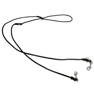 Runt kombikoppel i läder med 2 karbinhakar i krom, svart, 280cm x 5mm