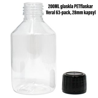 200ML glasklara PETflaskar Veral 63-pack, 28mm kapsyl